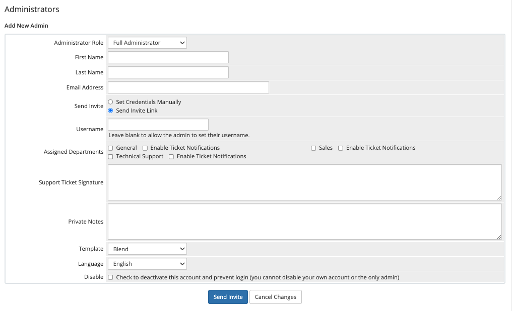 Adding a new admin in the Admin Area