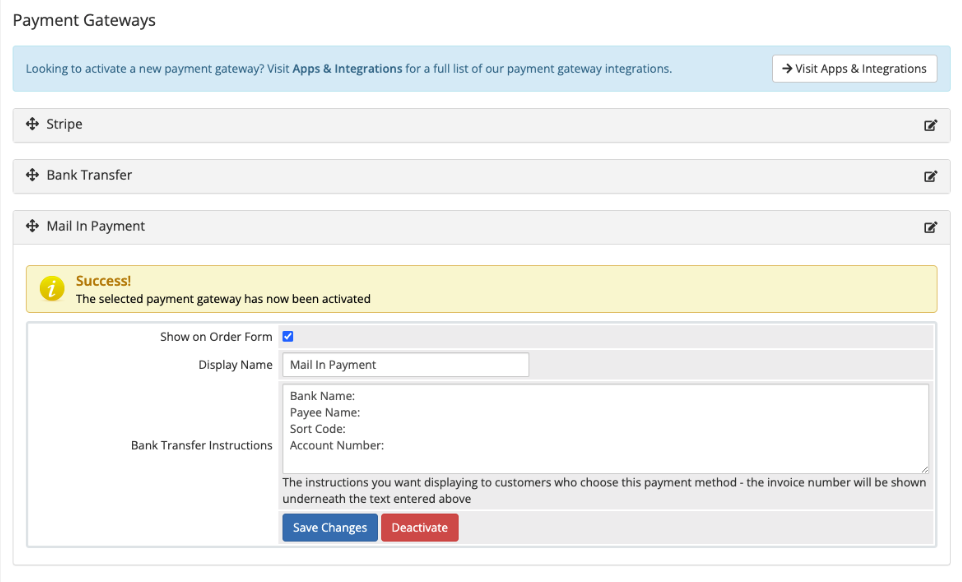 Configuring modules in Payment Gateways